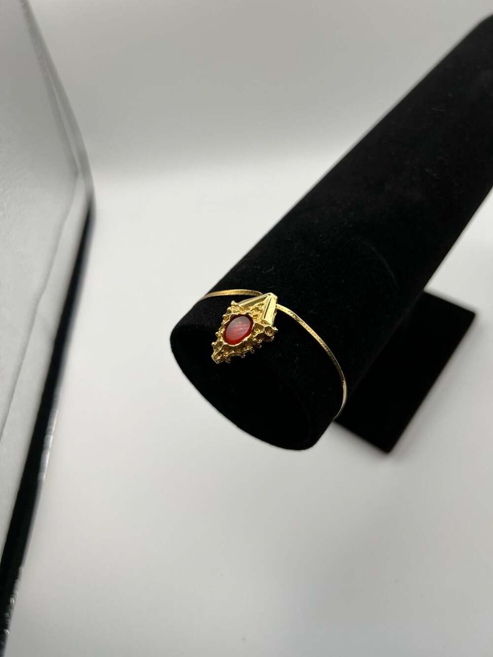 Ortalia Italy 14k Gold Herringbone Chain Bracelet with Red Stone Pendant